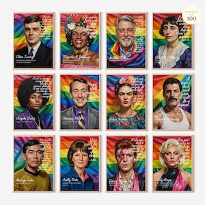 Poster mit 100 LGBTQIA+-Zitaten zum Pride Month, Regenbogen-Klassenzimmerdekoration zum Thema LGBTQ+-Geschichte, inklusive Pinnwandgestaltung für Juni (digitaler Download)