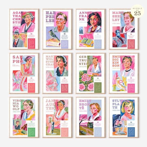 25 Women in Literature Bulletin Posters Digital Download, Quotes & Achievements for Women's History Month, English Classroom Decor Wall Art