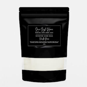 May include: Black bag of scented sand wax, "Vanilla Noir." The label reads "Love Lush Home" and "Making Your Home Lush." The bag contains 500g of wax and is refillable. The product is for home decor.