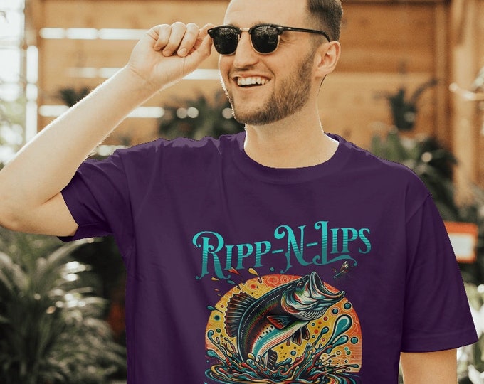 Featured listing image: Ripping Lips Fishing Design By MIDDWEAR Unisex Softstyle T-Shirt