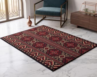 Red Geometric Kilim Rug | Tribal Pattern Floor Decor