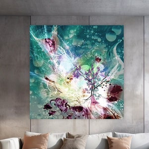 EDICIÓN LIMITADA | Pintura abstracta cuadrada asiática verde/dorada | Árbol de la Vida | Plexiglás | decoración de plexiglás | Decoración de paredes.