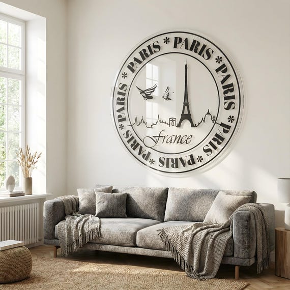 Paris – Tableau Tour Eiffel style timbre sur plexiglas transparent vitrophanie