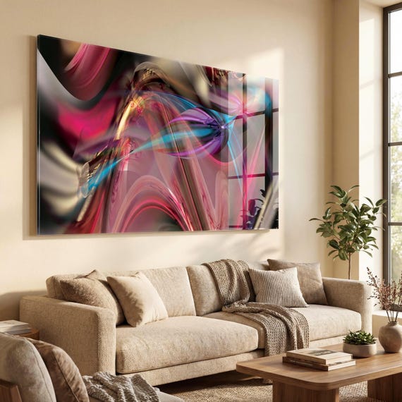 Colorful abstract panoramic painting. Plexiglass wall art. 20,000 Leagues Under the Ocean, hanging kit included, aquatic living room wall art.