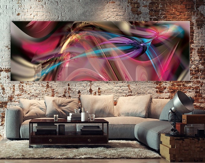 Featured listing image: Colorful abstract panoramic painting. Plexiglas wall art. 20,000 places under the oceans, hanging kit included, aquatic living room wall art.