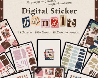Digital Stickers Bundle: Journaling Elements, Scrapbooking Ransom Letters, GoodNotes Planner Templates (PNG, Printable)