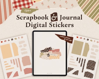 Cottagecore Digital Journal Stickers: Printable Scrapbooking Papers, Torn Paper, Washi Tape (PNG, Pre-Cropped GoodNotes)