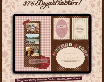 Juego de pegatinas digitales para diario: Materiales para diario, papeles para álbumes de recortes, cartas de rescate, libro de pegatinas GoodNotes (PNG, imprimible)