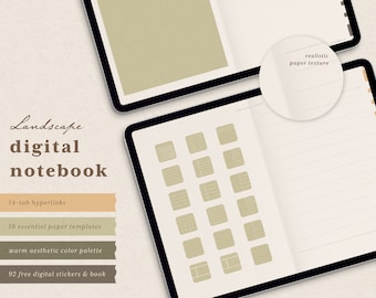 Landscape Digital Notebook: 14-Tab Hyperlinks, 18 Note Templates, 92 Stickers