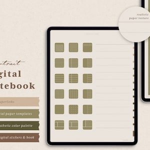 Hyperlinked Digital Notebook with 14 tabs – 18 Note Taking Templates – Notebook for iPad, GoodNotes & Notability – 92 FREE Digital Stickers