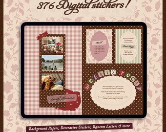 Juego de pegatinas digitales para diario: Materiales para diario, papeles para álbumes de recortes, cartas de rescate, libro de pegatinas GoodNotes (PNG, imprimible)