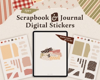 Cottagecore Digital Journal Aufkleber: Druckbare Scrapbook Papiere, zerrissenes Papier, Washi Tape (PNG, Pre-Cropped GoodNotes)