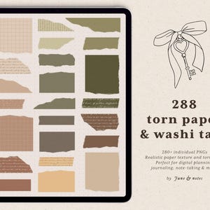 288+ Adesivi digitali in carta strappata – Note adesive digitali Washi Tape – Adesivi GoodNotes pretagliati – Per pianificatore digitale, diario, collage