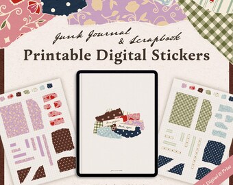 Digital Torn Paper Stickers: Vintage Scrapbook Papers, Printable Journal Stickers, Bujo, Planner (PNG, GoodNotes)