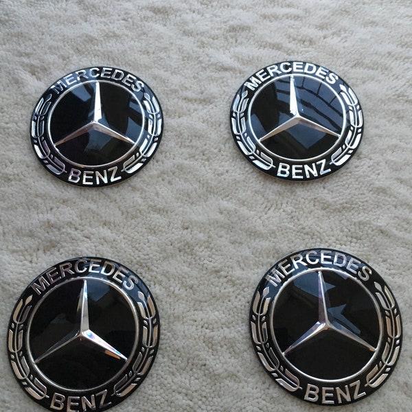 4 Stück (Set) Radmitte Nabenkappen Aufkleber 65mm -2,56 Zoll Für Mercedes Schwarz