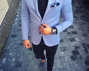 Light Blue Blazer With Black Trouser and Shirt Combination - Etsy
