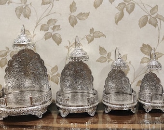 German Silver Hand Engraved Singhasan For God, Antique Silver Singhasan, Home Temple Puja Article, Diwali Decor, Deity Singhasan for Temple