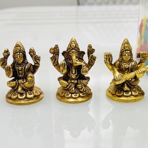 Small Brass Laxmi Ganesh  Saraswati Statue for Home Temple,  Laxmi Ganesh  Saraswati Statue For Diwali Pooja, Hindu God Statue, Hindu Idols