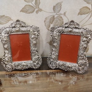 Set of 2 German Silver Photo Frames, Vintage Photo Frame, Hand Carved Picture Frame, Couple Photo Frame,  Anniversary Gift, Home Décor, Gift
