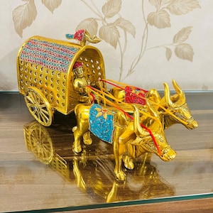Messing Ochsenwagen mit Halbedelstein Arbeit, Messing Home Decor Artikel, Dekorationsartikel, indisches Dekor, Vintage Dekor, indisches Kunsthandwerk