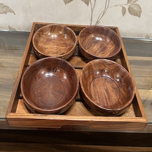 Vintage Wooden Snack Tray & Bowl Set, Dry Fruit Bowl, Serving Tray, Kitchenware, Dinning Table Decor, Gift for her, Charcuterie Serving Dish