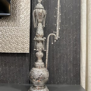 Duitse zilveren vintage waterpijpset, waterpijpset, vintage decor, zilveren Repousse waterpijp, handgemaakte narghile, cadeaus voor hem, gratis expreslevering