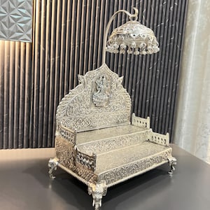 German Silver 2 step Singhasan, Laxmi Singhasan for Hindu Deity, Diwali Decor, Temple Decor, Singhasan For Krishna, Free Express Delivery