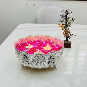 Duitse zilveren Laxmi Urli, Urli voor woondecoratie, decoratie ingangen, decoratieve kom voor drijvende bloem en kaars, geschenken, gratis expreslevering