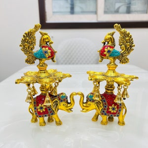 Duitse zilveren olifant samai/diya, gouden samai, lange diya voor pooja, diya-standaard, housewarming pooja diya, geschenken, gratis expreslevering