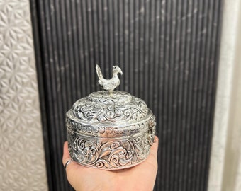 German Silver Peacock Box: Ornate Trinket, Jewelry, or Candy Storage