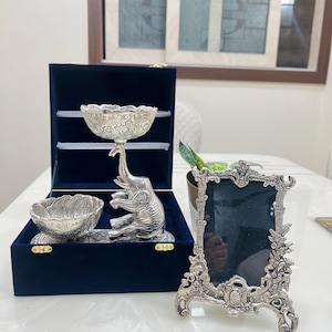 German Silver Elephant Bowl and Photo frame with Velvet Box, Diwali Gifts, Bulk Gifting, Indian Return Gifts, Wedding Favors, Gift Box, Gift