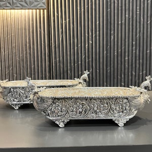 German Silver Peacock Serving Bowl, Handmade Serving Platter, Kitchenware, Long Dish, Centerpiece, Tableware, Serving Tray, Decorative Bowl