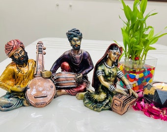 Hars standbeeld van muzikanten, Rajasthani muzikant standbeeld, pronkstuk voor Home Decor, Indiaas handwerk, antiek tafeldecor, vintage geschenken