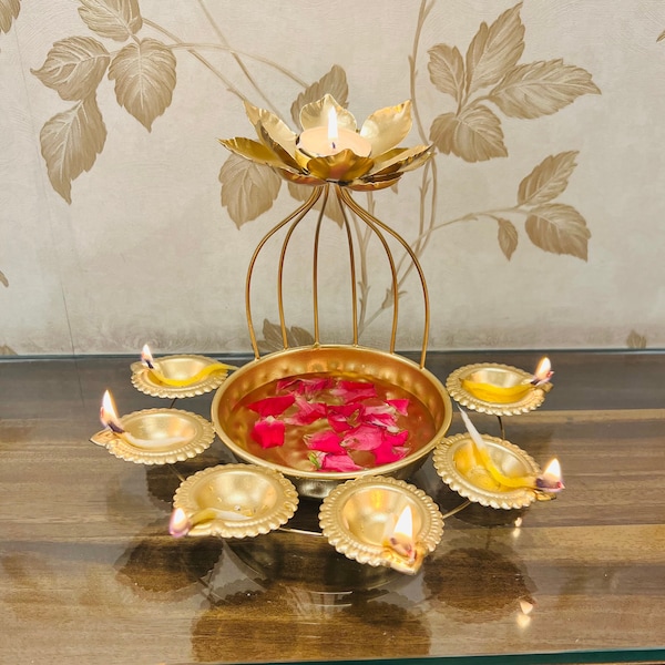Lotus Urli Bowl, Urli for Floating Candle-Flower, Decorative Bowl, Temple Decor, Diwali Decor, Urli Bowl, Candle Holder For Home, Diya Stand