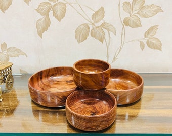 Handmade Wooden Bowl Set: Natural Wooden Serving Bowls, Kitchenware