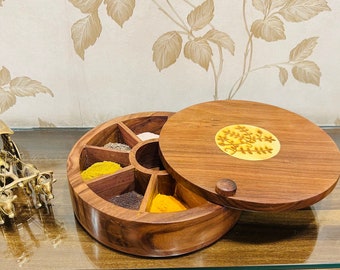 Handmade Sheesham Wood Masala Box: Kitchen Spice Container