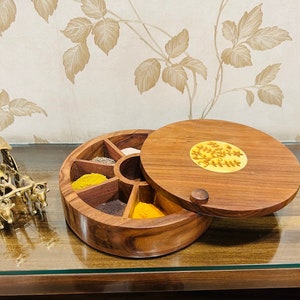 Handmade Sheesham Wood Spice Box, Masala Box for Kitchen, Spice Container, Gifts for Mom, Masala Dani Utility Spice Box, Kitchenware, Gifts