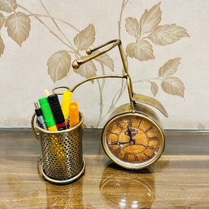 Metall-Zyklus-Stiftständer mit Uhr, Tischplatte, Büro-Desktop-Aufbewahrung, individuell gravierte Geschenke, Vatertagsgeschenk, Dekor, Briefpapierhalter, Geschenk