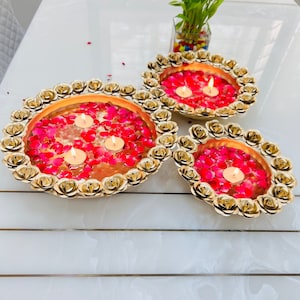 Iron Rose Urli Bowl Set of 3, Urli for Floating Candle- Flowers, Diwali Decoration, Festive Decor Set, Christmas Decor, Candle Holder, Gifts