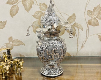 Ashtalaxmi Mangal Kalash With Panch Patra, Silver Puja Kalash Lota, Religious Puja Pot, Temple Decor, Housewarming Gift, Puja Essentials