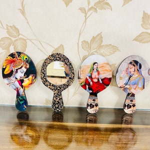 Hand Wooden Mirror, Handheld Mirror, Rajasthani Design Hand Mirror, Bulk Gift, Wholesale Gifts, Return Gift, Bridesmaid Gift, Compact Mirror image 4