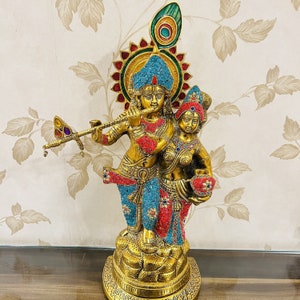 Brass Radha Krishna Statue, God Of Lovers, God Statue, God of Love, Anniversary Gift, Radha Krishna Murti for Temple, Divine Couple Statue