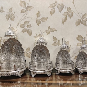 German Silver Hand Engraved Singhasan For God, Antique Silver Singhasan, Home Temple Puja Article, Diwali Decor, Deity Singhasan for Temple