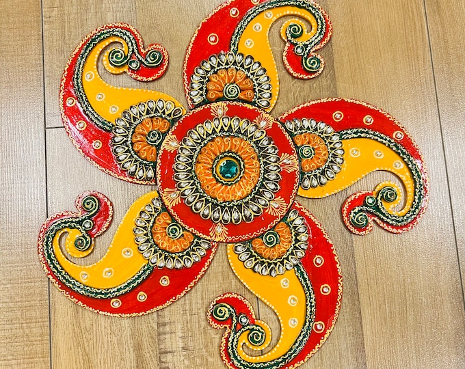 Diwali Floor Art, Reusable Rangoli With 8 Corners, One Piece Design ...