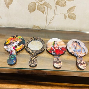 Hand Wooden Mirror, Handheld Mirror, Rajasthani Design Hand Mirror, Bulk Gift, Wholesale Gifts, Return Gift, Bridesmaid Gift, Compact Mirror image 7