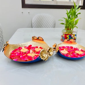 Set of 2 Iron Urli Bowl, Centerpiece Bowl, Iron Lotus Urli, Entryways Decor, Urli for Flowers and Floating Candles, Home Decoration, Gifts