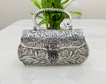 German Silver Top Handle Bag, Handbag, Boho Bags, Fashion Bags, Clutch Bag, Women's Purse, Vintage Bags, Fashion Accessory, Antique Purses