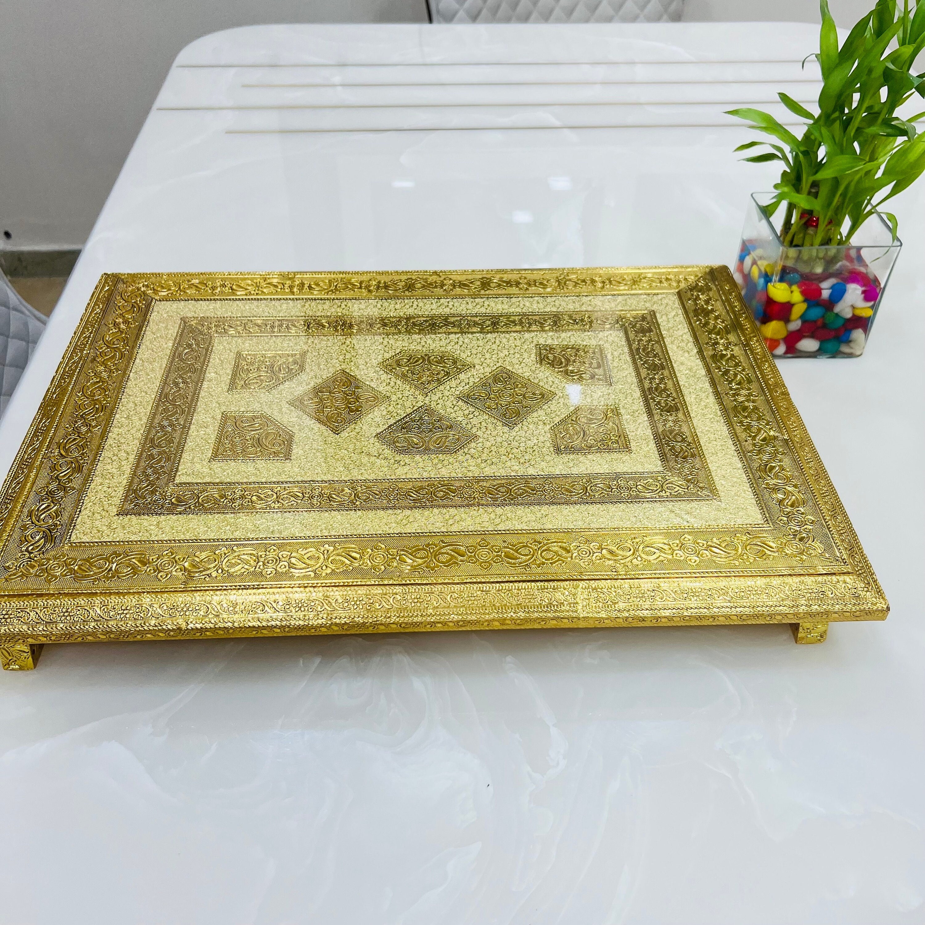 Large Wooden Brass Chowki, Bajot for God Idols, Altar Temple Decor, Indian Chowki for God Idols, Beautiful Home Decor, Traditional Chowki