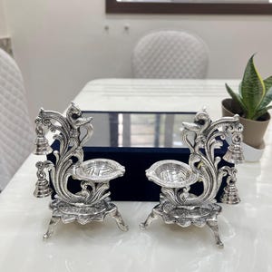 Buy BENGALEN German Silver Diya With Red Velvet Gift Box Ganesh Lakshmi
