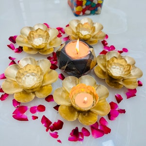 Handmade Brass Iron Tealight Candle Holder, Lotus Diya for Diwali, Diwali Decor, Diwali Gift, Christmas Decor, Festive Home Decoration, Diya